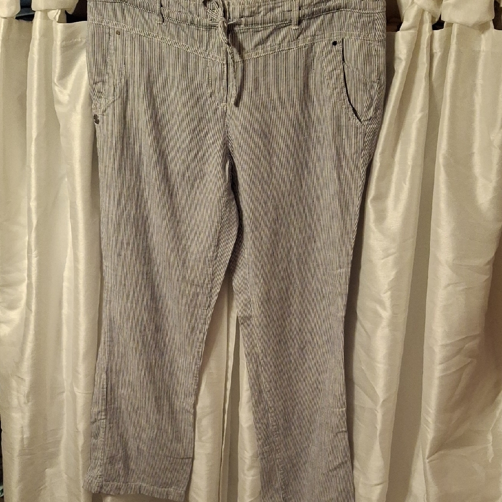 Dalia Blue and White Striped Linen Blend Pant 10